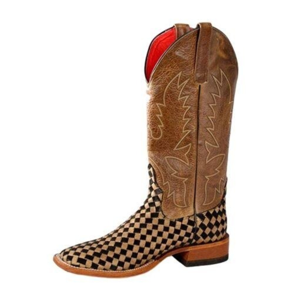 Macie Bean Women's Courtly Weave Brown Checkerboard Western Cowboy Boots- 8.5